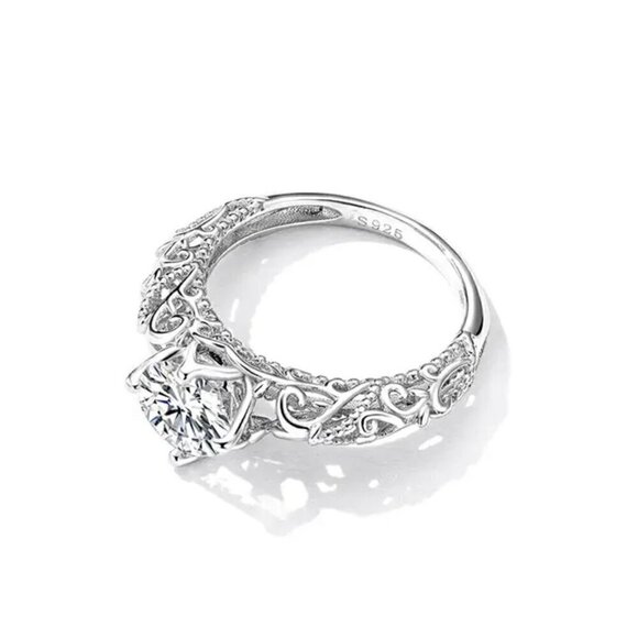 NEW Engagement Ring SZ. 7 S925 Sterling Silver Filigree Romantic Feminine - Picture 7 of 12